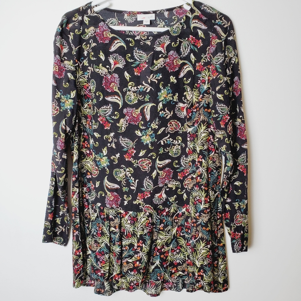 NWT J. Jill Black Floral Rayon Top